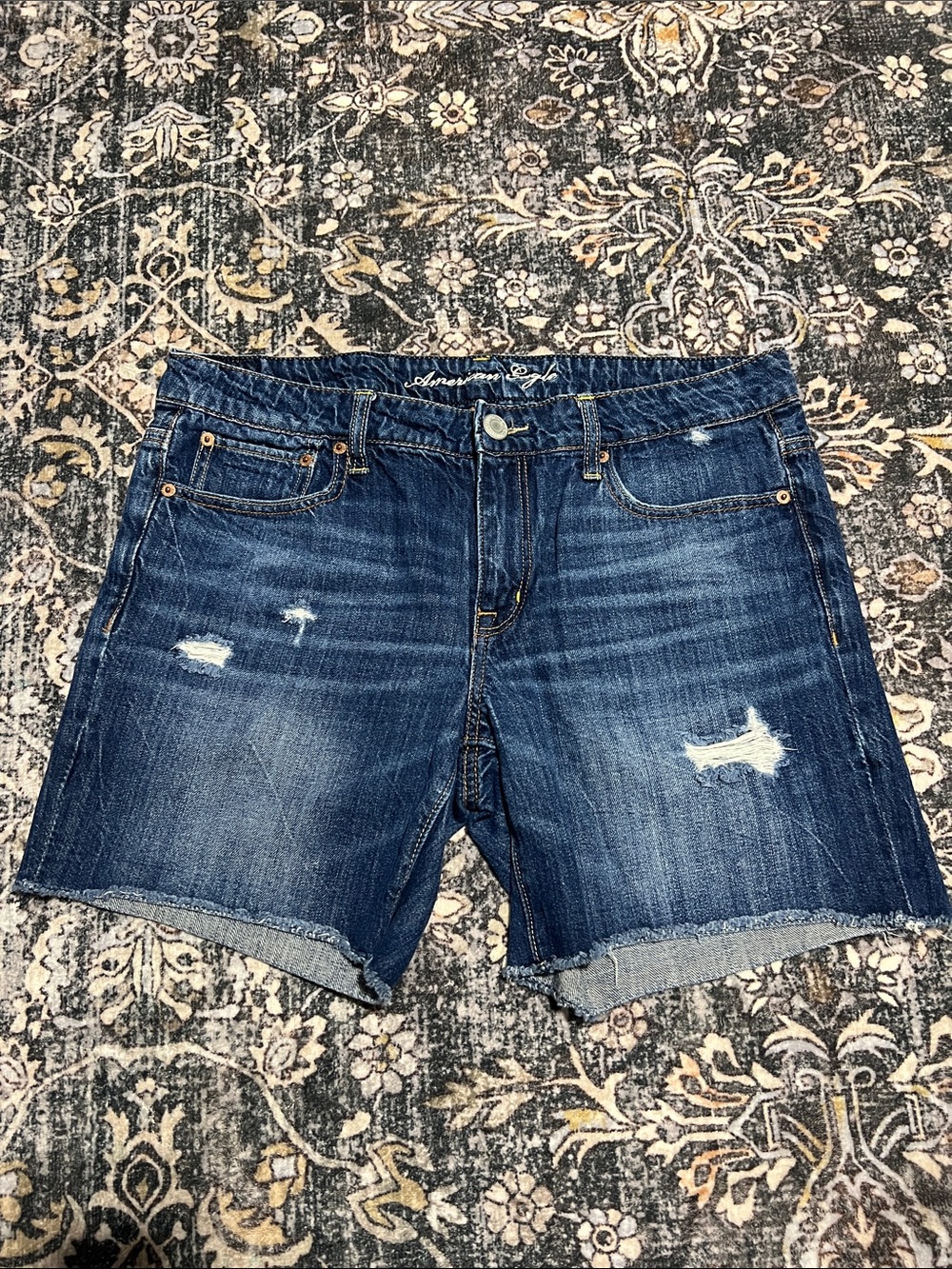 American Eagle Outfitters Blue Distressed Denim Shorts